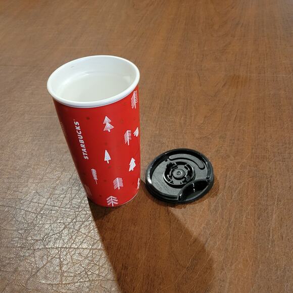 2018 Starbucks 12oz travel mug ceramic tumbler red forrest holiday christmas - Picture 11 of 12